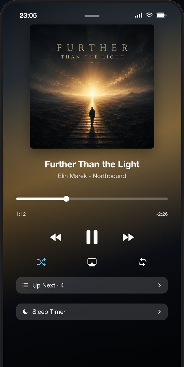 ListPlayer player with cover-based coloring, queue and AirPlay