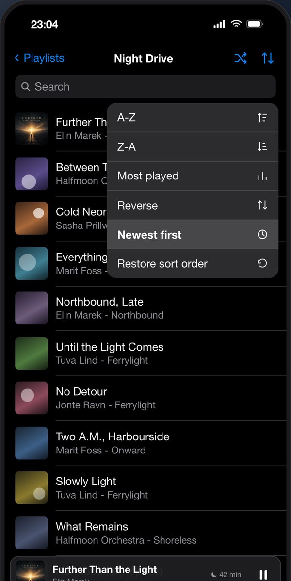 ListPlayer sort menu with the entry "Newest first"
